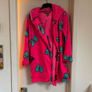 Betsey Johnson Vibrant Pink Robe with Teal Accents
